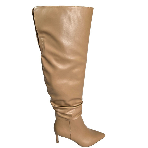 INC Damoni Over the Knee Faux Leather Slouch Boots Tan Pointed Toe Heel 7 NIB - Picture 6 of 11